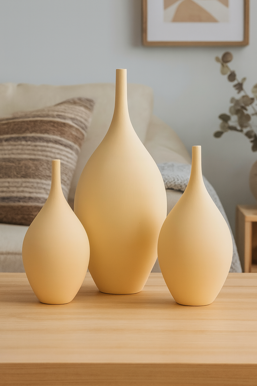 Seramik Üçlü İznik Biblo (Bej) – Küçük / Orta / Büyük (26x12 – 30x14 – 41x20 cm)