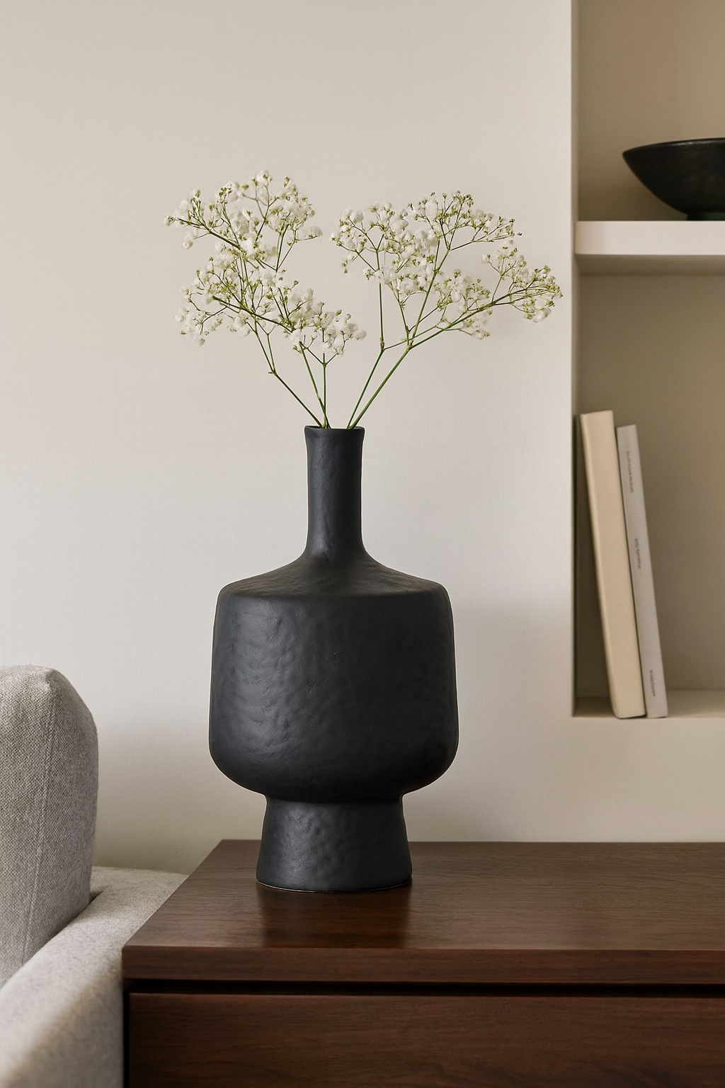 Seramik Case Vida Vazo Siyah 36,5x18 cm Minimal Modern Dekoratif Vazo