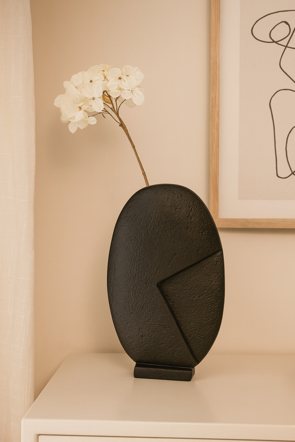 Seramik Taş Vazo Siyah 37,5x23,5 cm Minimal Modern Dekoratif Vazo