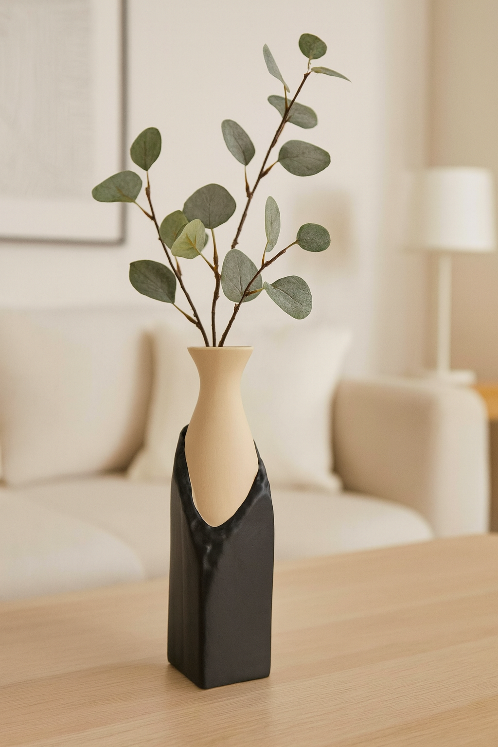 Seramik Büyük Begonvil Vazo 33×9 cm – Siyah & Bej