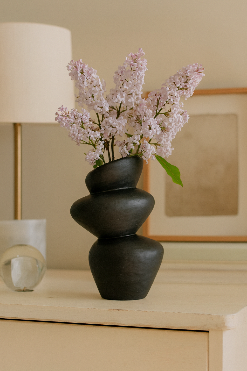 Seramik Üç Kat Vazo Siyah 26,5x19,5 cm Minimal Modern Dekoratif Vazo