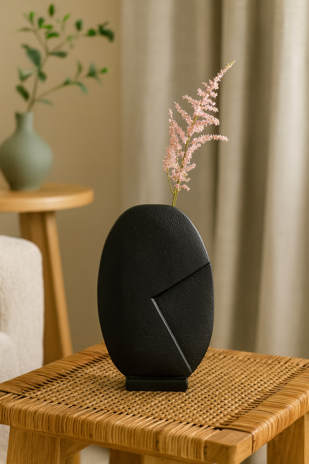 Seramik Taş Vazo Siyah 37,5x23,5 cm Minimal Modern Dekoratif Vazo