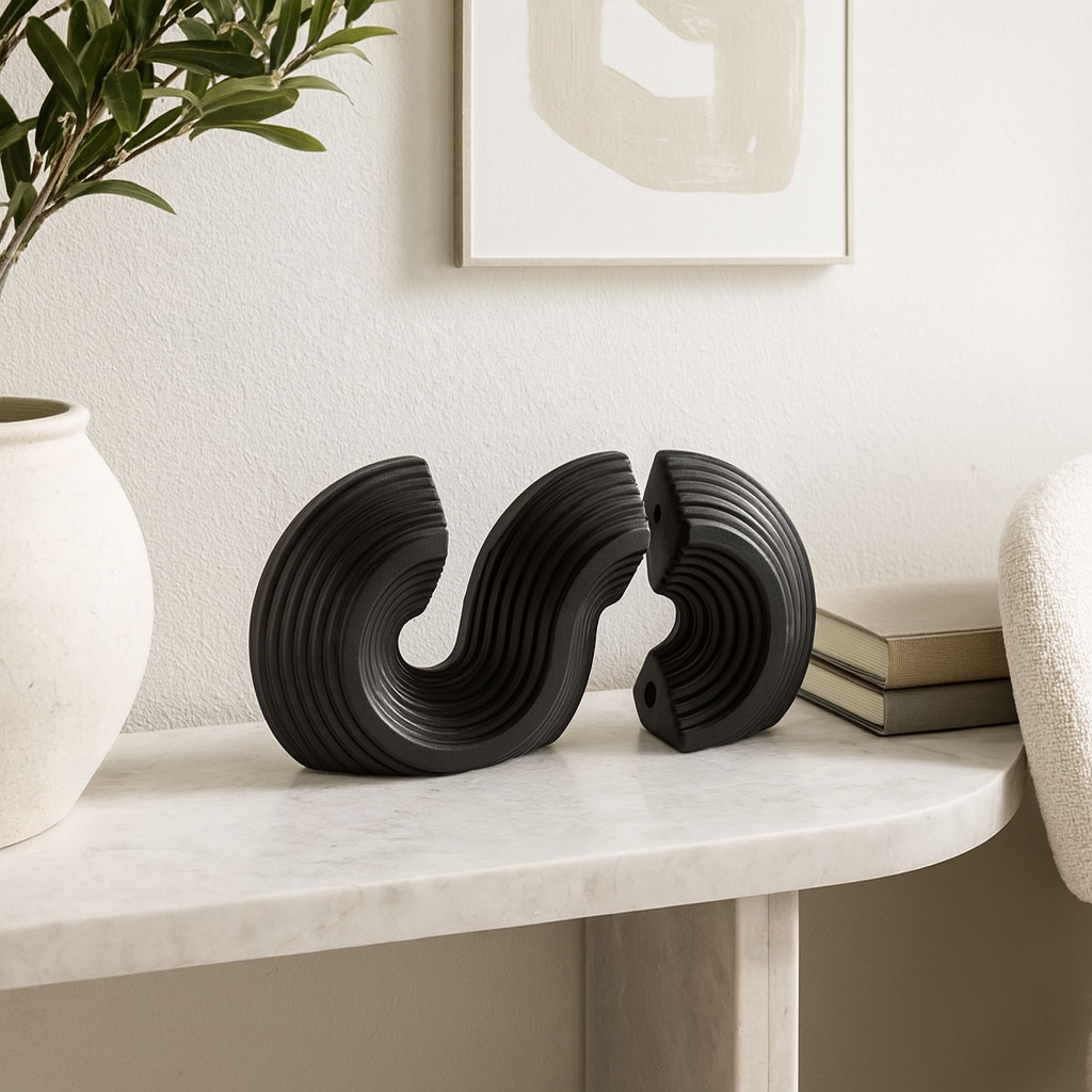 Seramik Kitaplık Biblo Siyah 26x14 cm Minimal Modern Dekoratif Obje