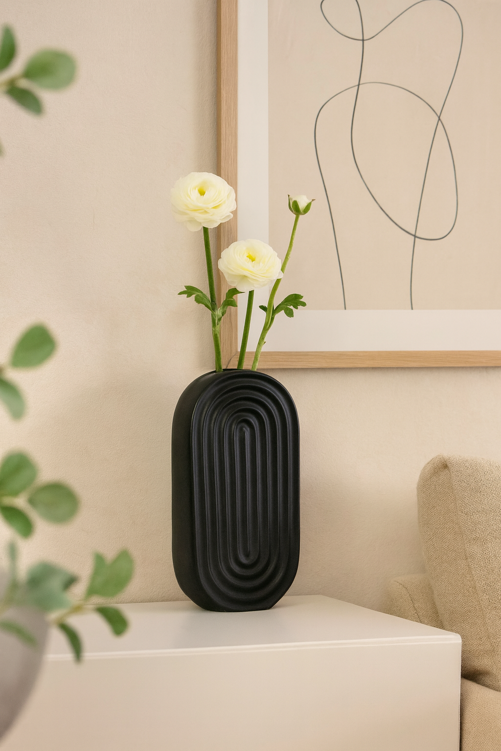 Seramik Gökküşağı Vazo Siyah 29x14,5 cm