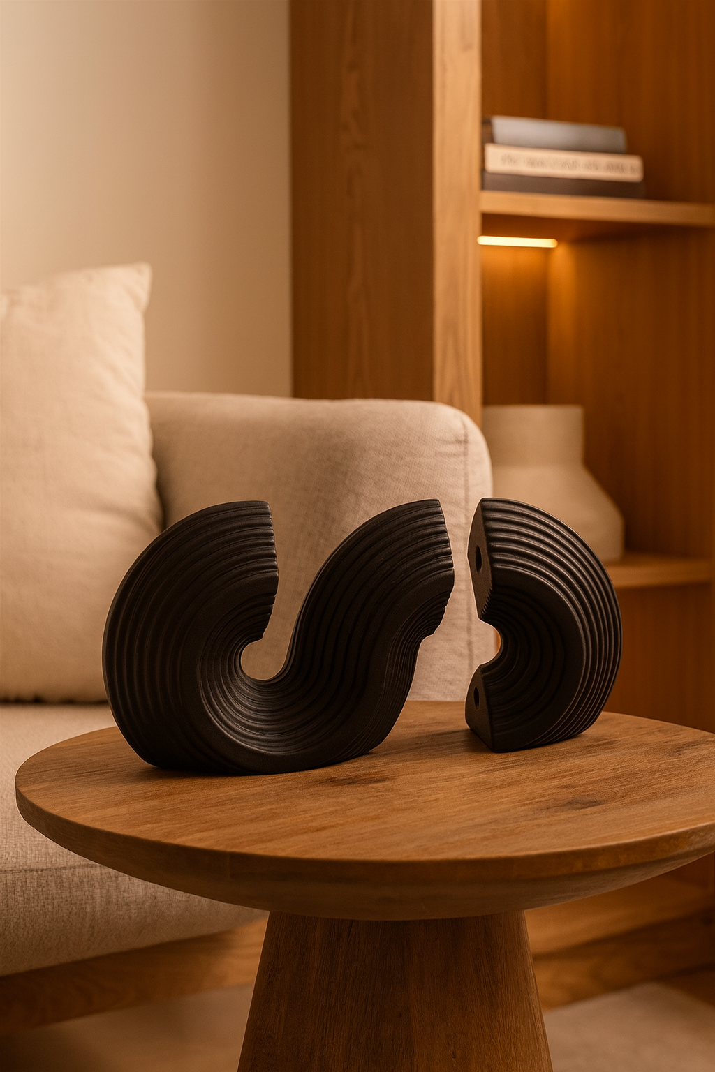 Seramik Kitaplık Biblo Siyah 26x14 cm Minimal Modern Dekoratif Obje