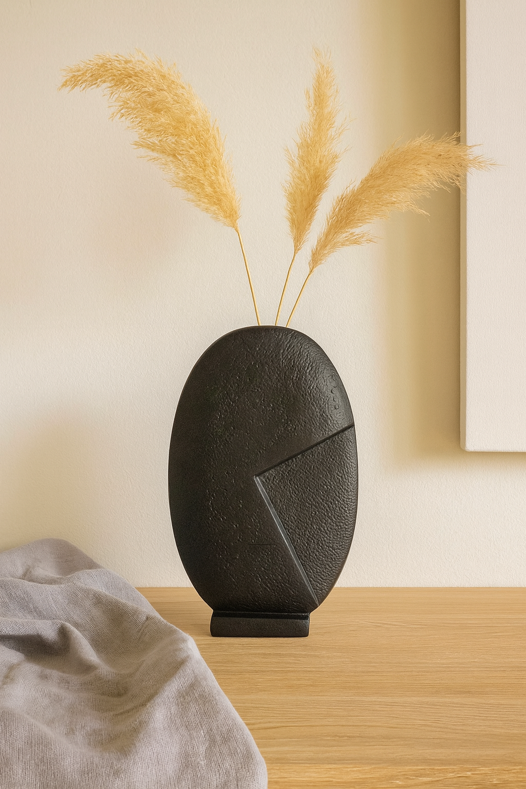 Seramik Taş Vazo Siyah 37,5x23,5 cm Minimal Modern Dekoratif Vazo