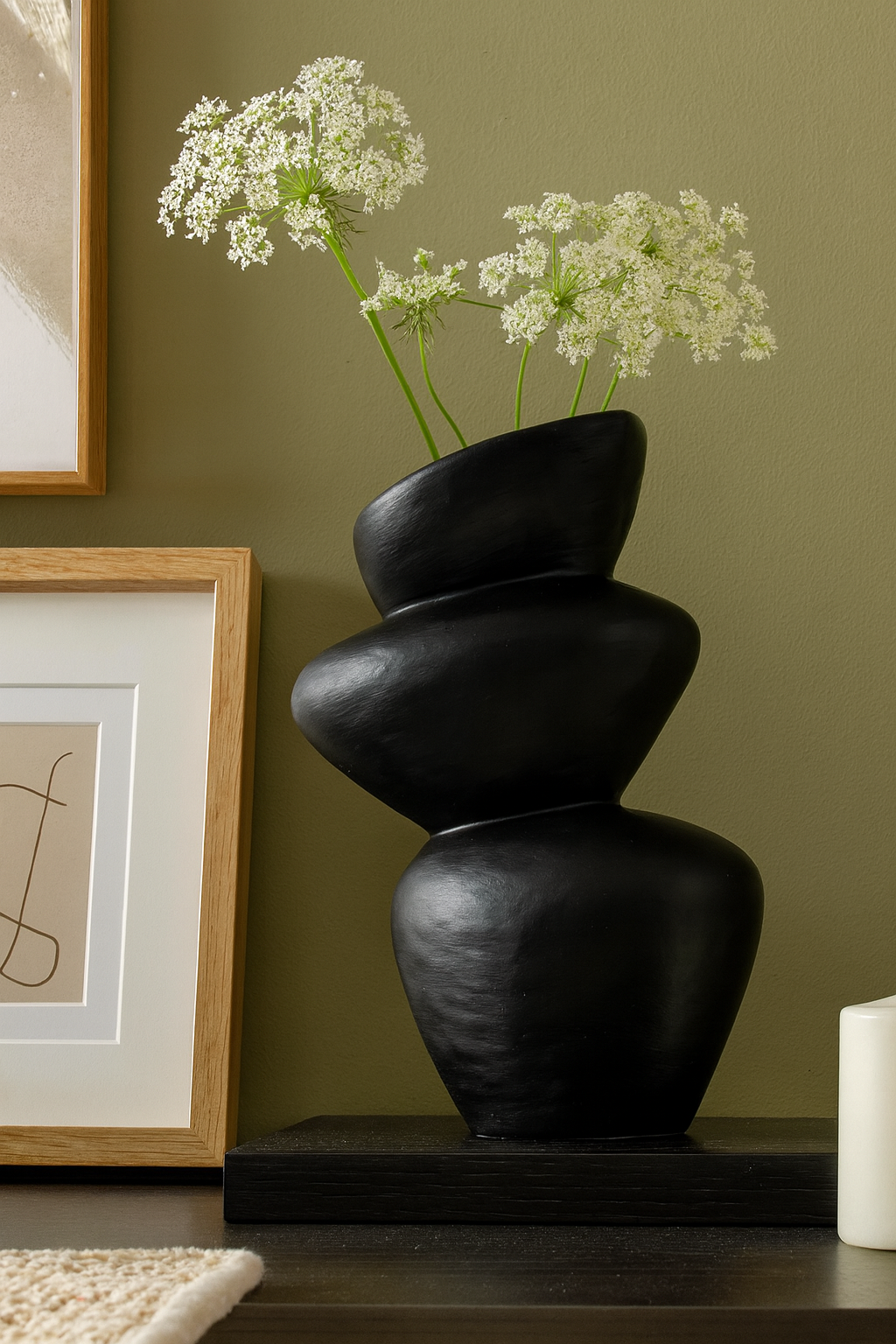 Seramik Üç Kat Vazo Siyah 26,5x19,5 cm Minimal Modern Dekoratif Vazo