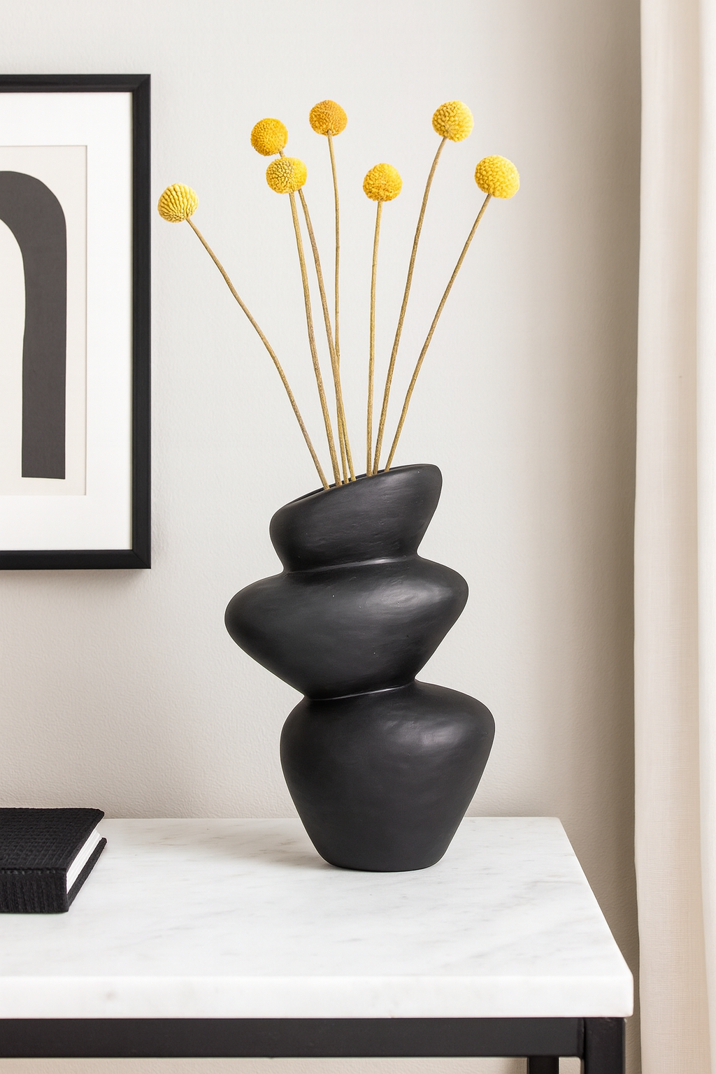 Seramik Üç Kat Vazo Siyah 26,5x19,5 cm Minimal Modern Dekoratif Vazo