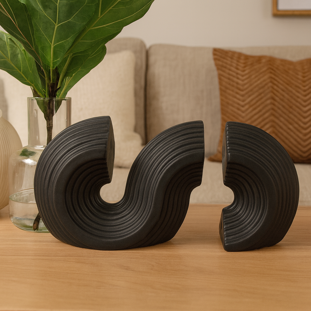 Seramik Kitaplık Biblo Siyah 26x14 cm Minimal Modern Dekoratif Obje