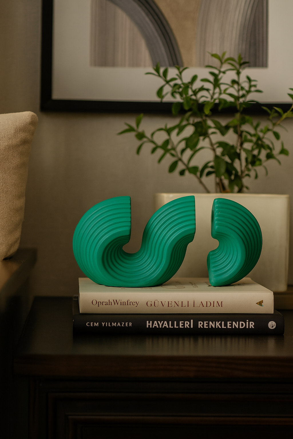 Seramik Kitaplık Biblo Yeşil 26x14 cm Modern Dekoratif Obje