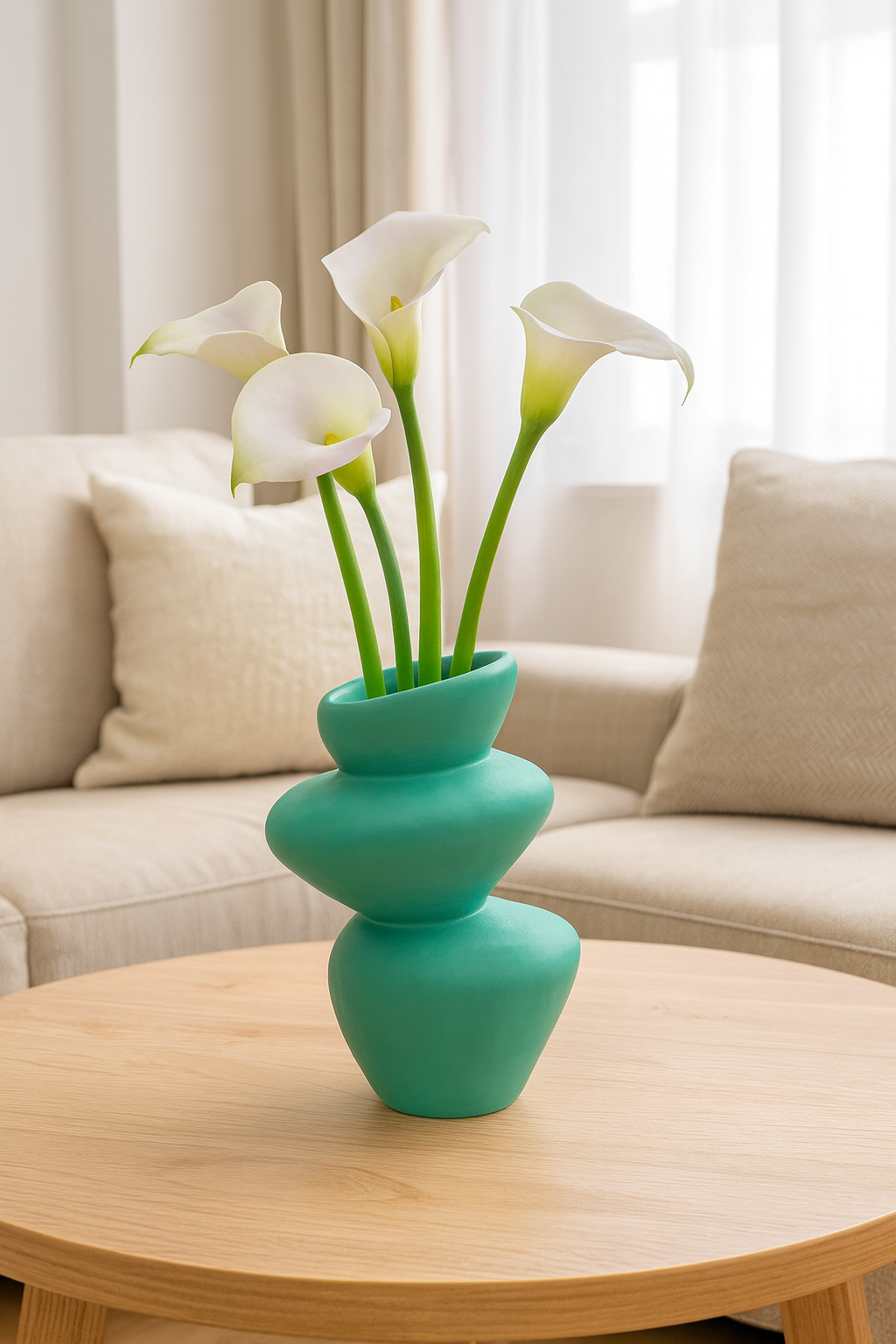 Seramik Üç Kat Vazo Yeşil 26,5x19,5 cm Modern Dekoratif Vazo