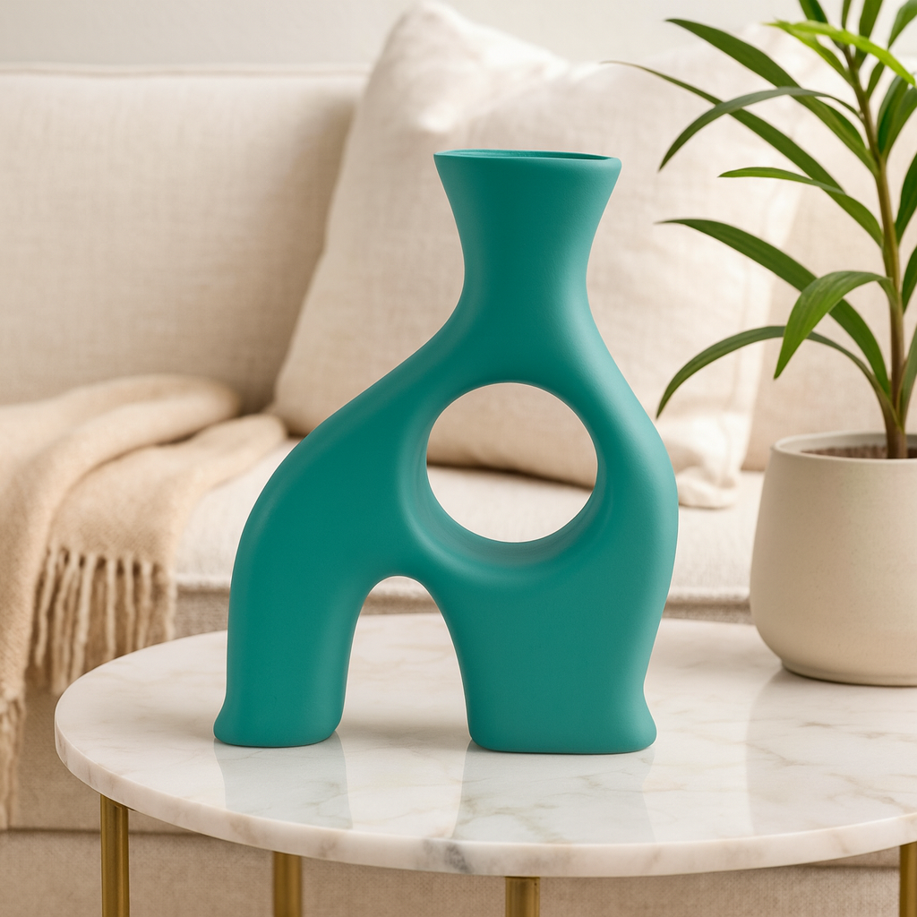 Seramik Falk Dekoratif Vazo Yeşil - 28,5x20 cm – Modern Ev Dekoru