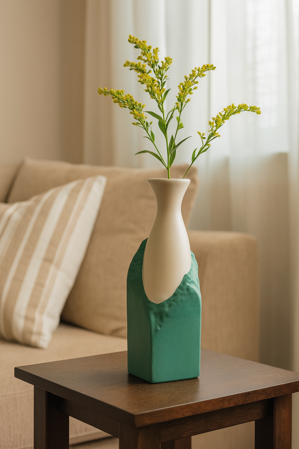 Seramik Büyük Begonvil Vazo 33×9 cm – Yeşil & Bej