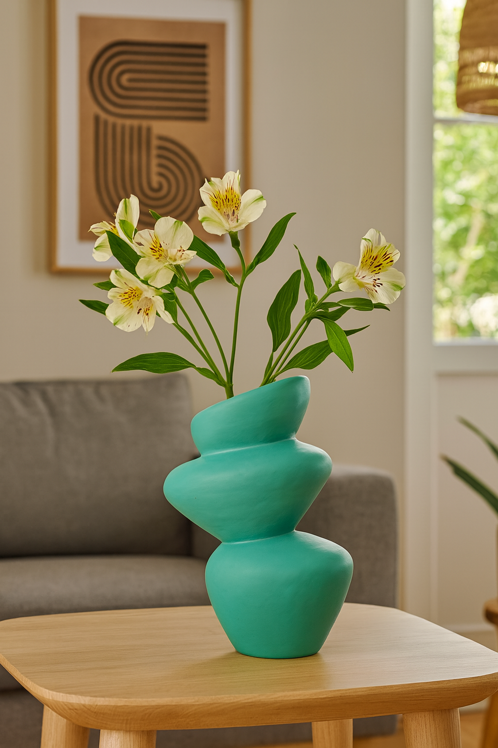 Seramik Üç Kat Vazo Yeşil 26,5x19,5 cm Modern Dekoratif Vazo