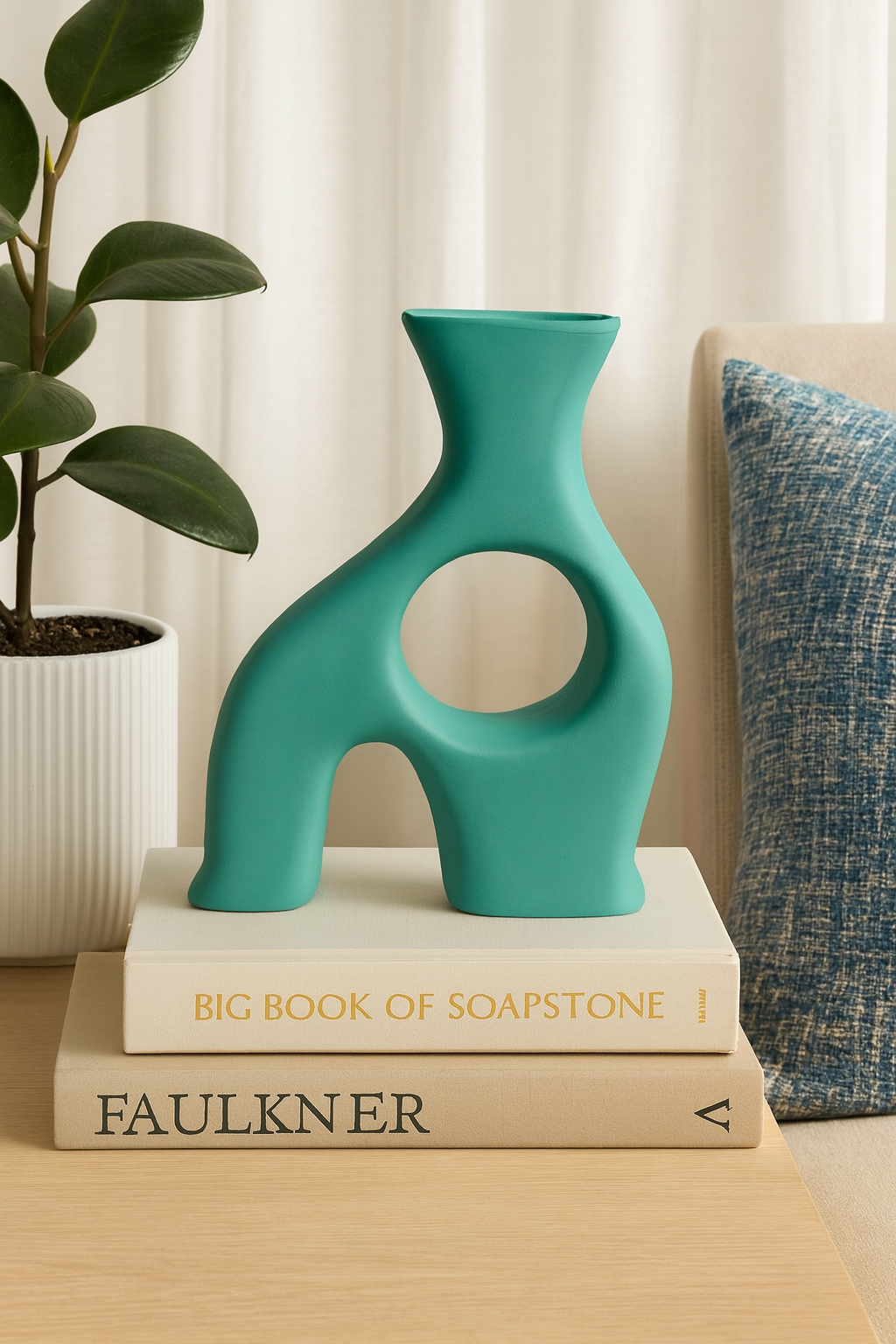 Seramik Falk Dekoratif Vazo Yeşil - 28,5x20 cm – Modern Ev Dekoru