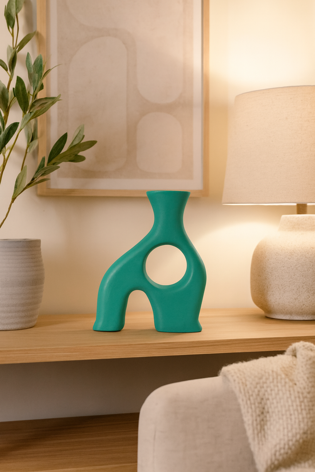 Seramik Falk Dekoratif Vazo Yeşil - 28,5x20 cm – Modern Ev Dekoru