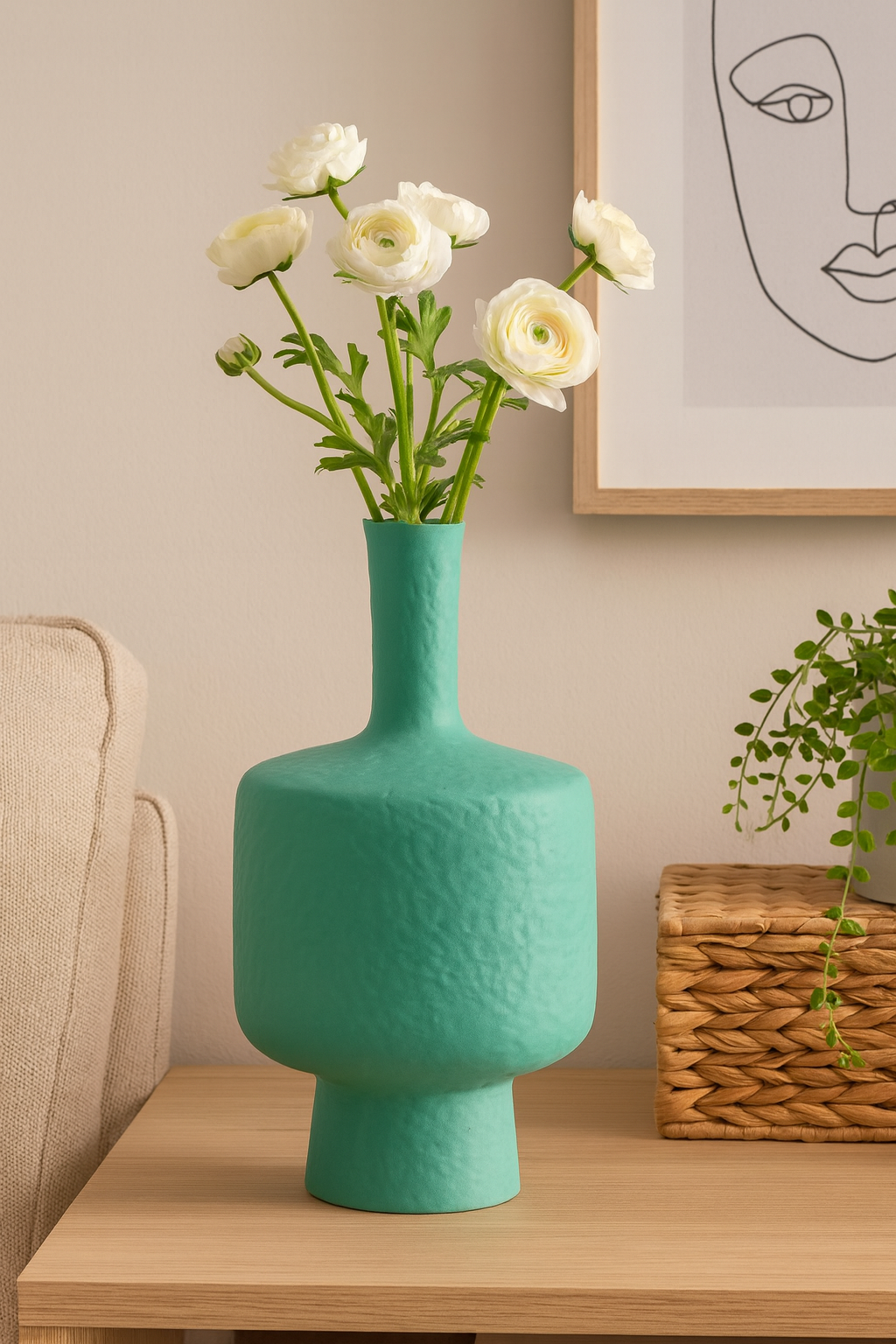 Seramik Case Vida Vazo Yeşil 36,5x18 cm Modern Dekoratif Vazo