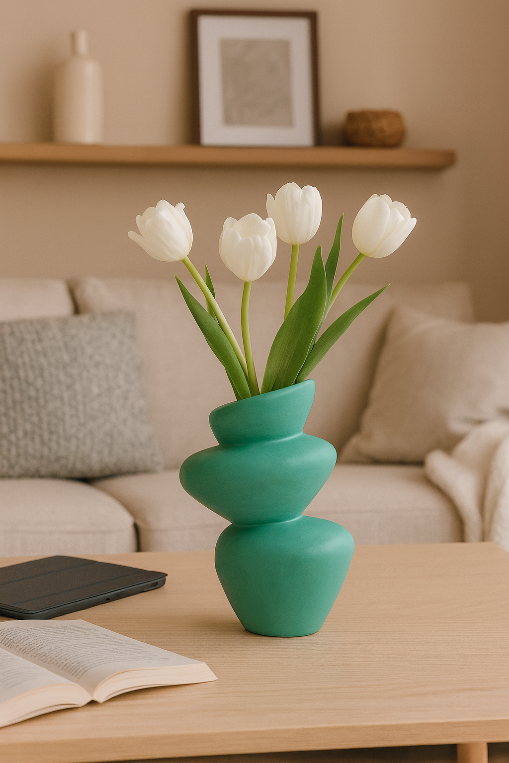 Seramik Üç Kat Vazo Yeşil 26,5x19,5 cm Modern Dekoratif Vazo