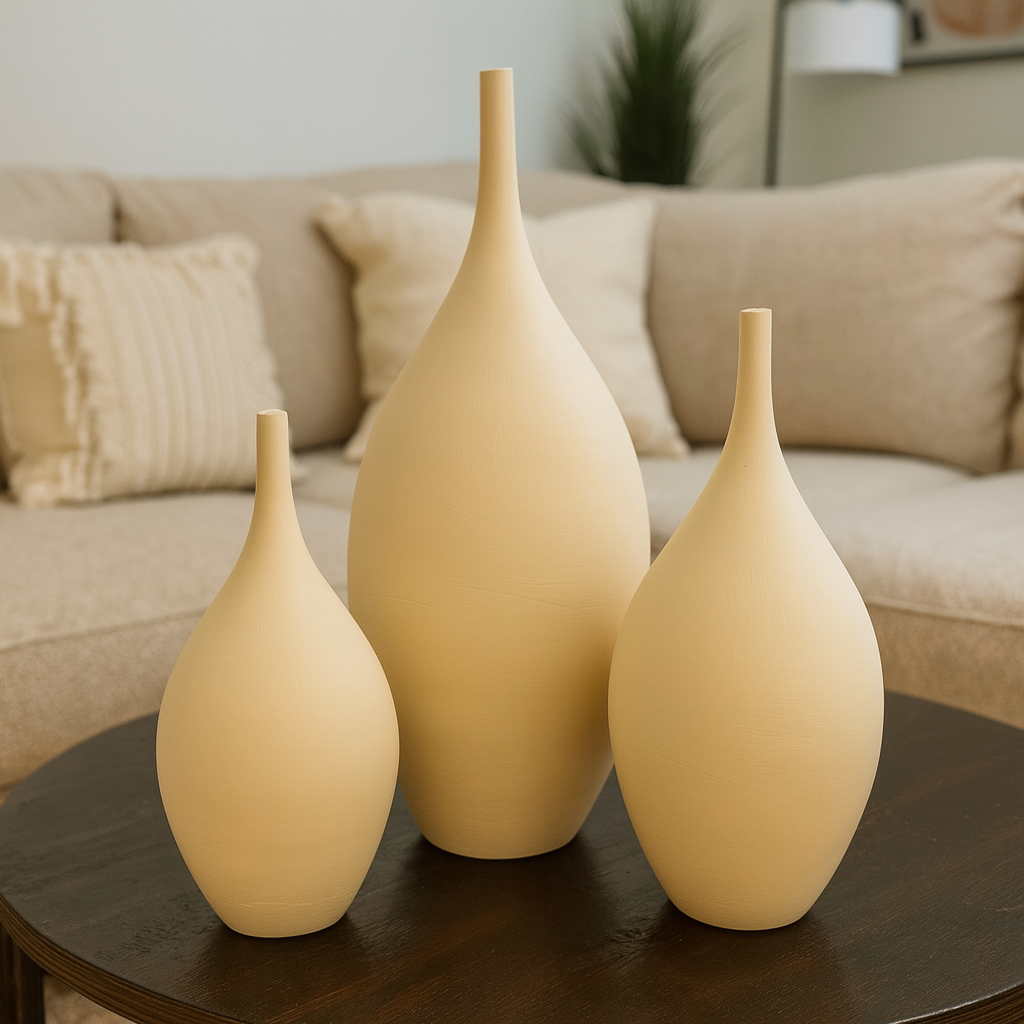 Seramik Üçlü İznik Biblo (Bej) – Küçük / Orta / Büyük (26x12 – 30x14 – 41x20 cm)