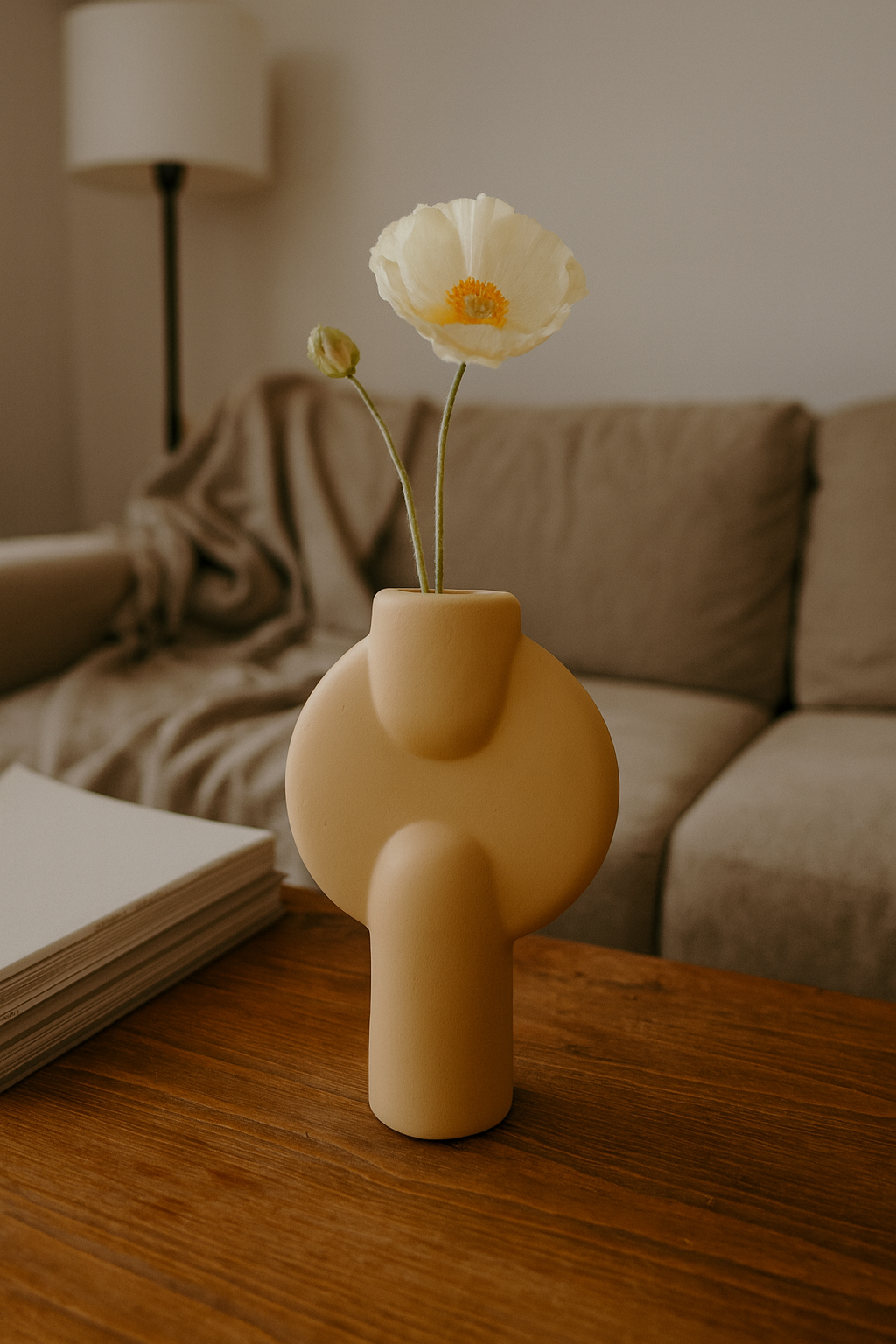 Seramik Büyük Aria Vazo Bej 26,5x16,5 cm