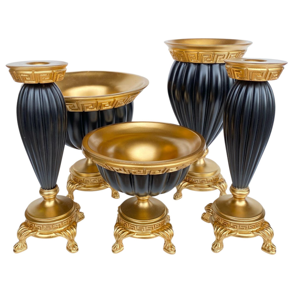 Siyah Altın Polyester 5’li Salon Vazo Takımı