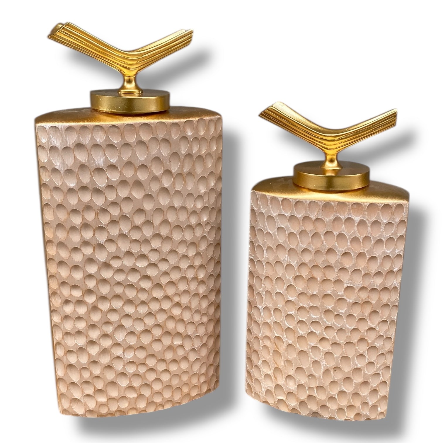 İkili Dikdörtgen Lüks Seramik Dekor Seti – Altın Kapaklı (39x18 & 45x20 cm)