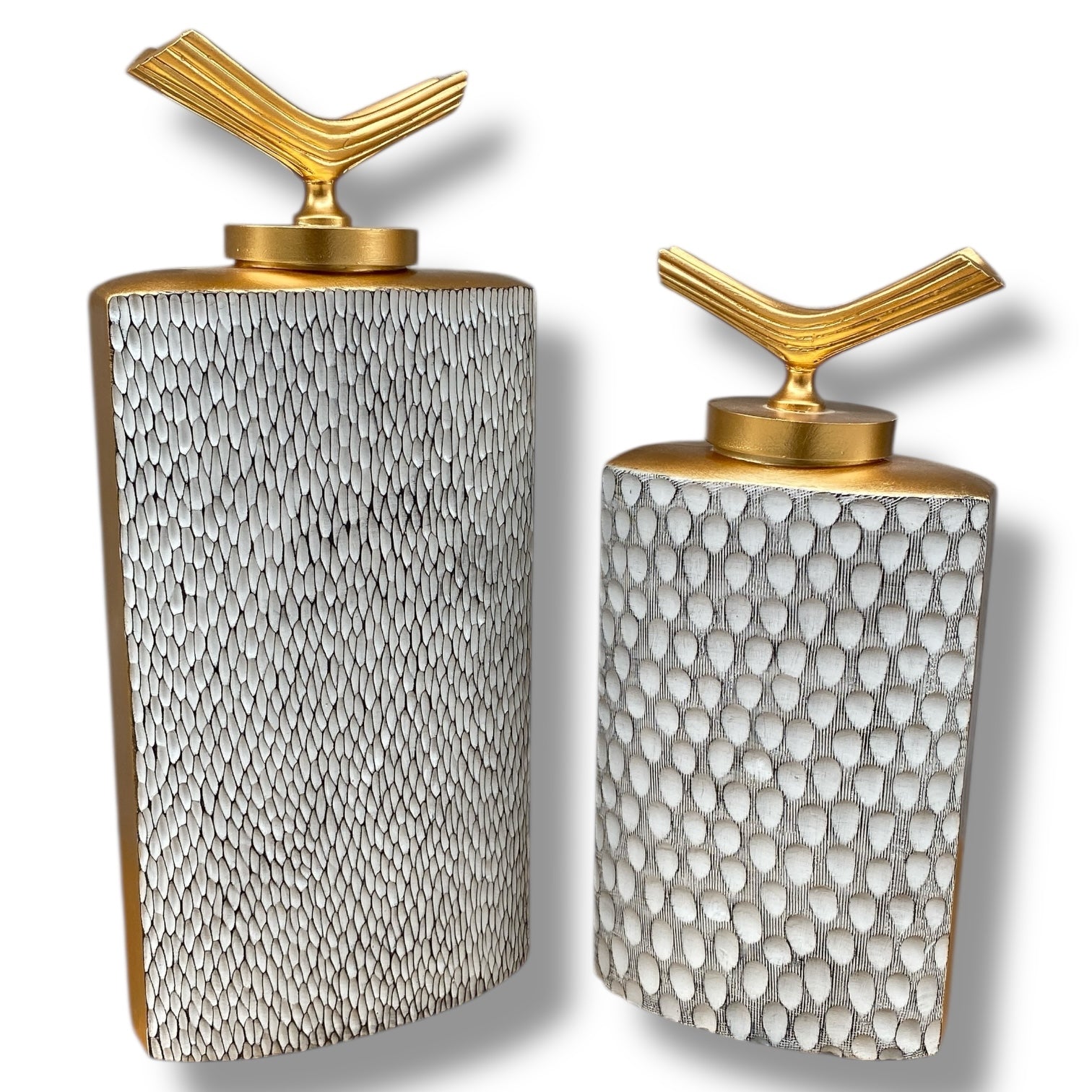 İkili Dikdörtgen Lüks Seramik Dekor Seti – Altın Kapaklı (39x18 & 45x20 cm)