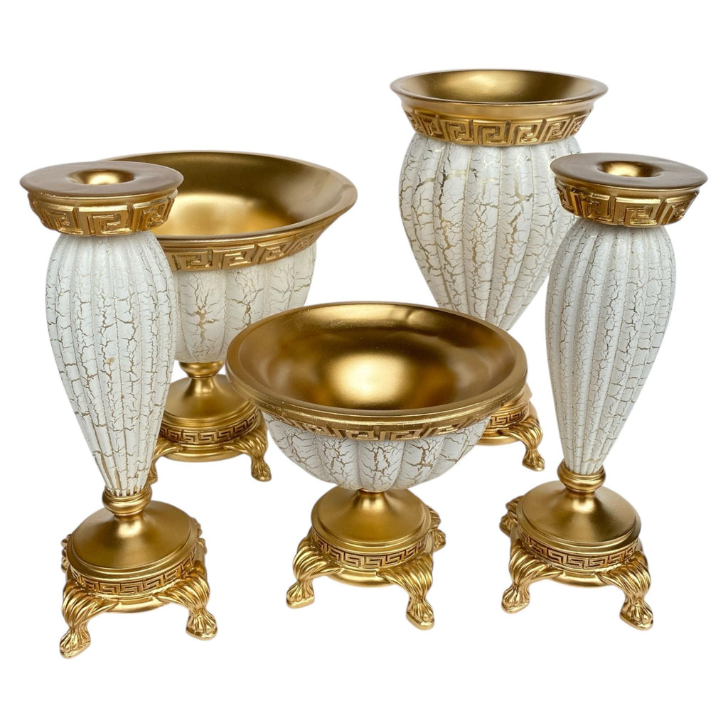 Krem Altın Polyester 5’li Salon Vazo Takımı