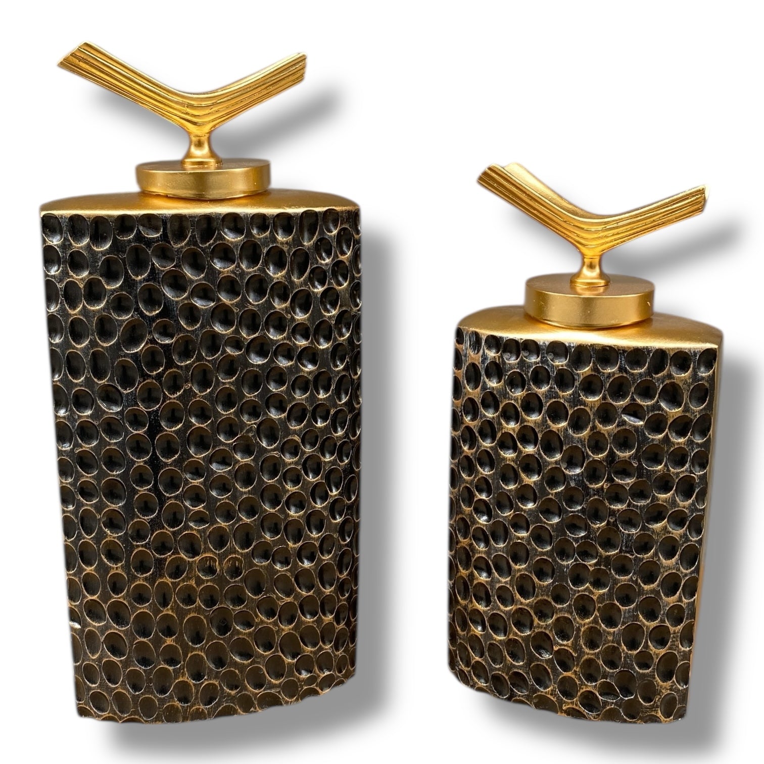 İkili Dikdörtgen Lüks Seramik Dekor Seti – Altın Kapaklı (39x18 & 45x20 cm)