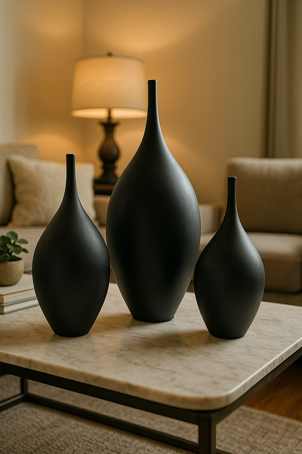 Seramik Üçlü İznik Biblo (Siyah) – Küçük / Orta / Büyük (26x12 – 30x14 – 41x20 cm)