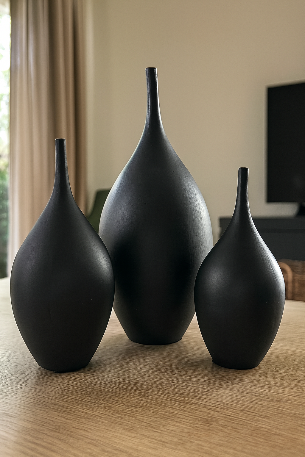 Seramik Üçlü İznik Biblo (Siyah) – Küçük / Orta / Büyük (26x12 – 30x14 – 41x20 cm)