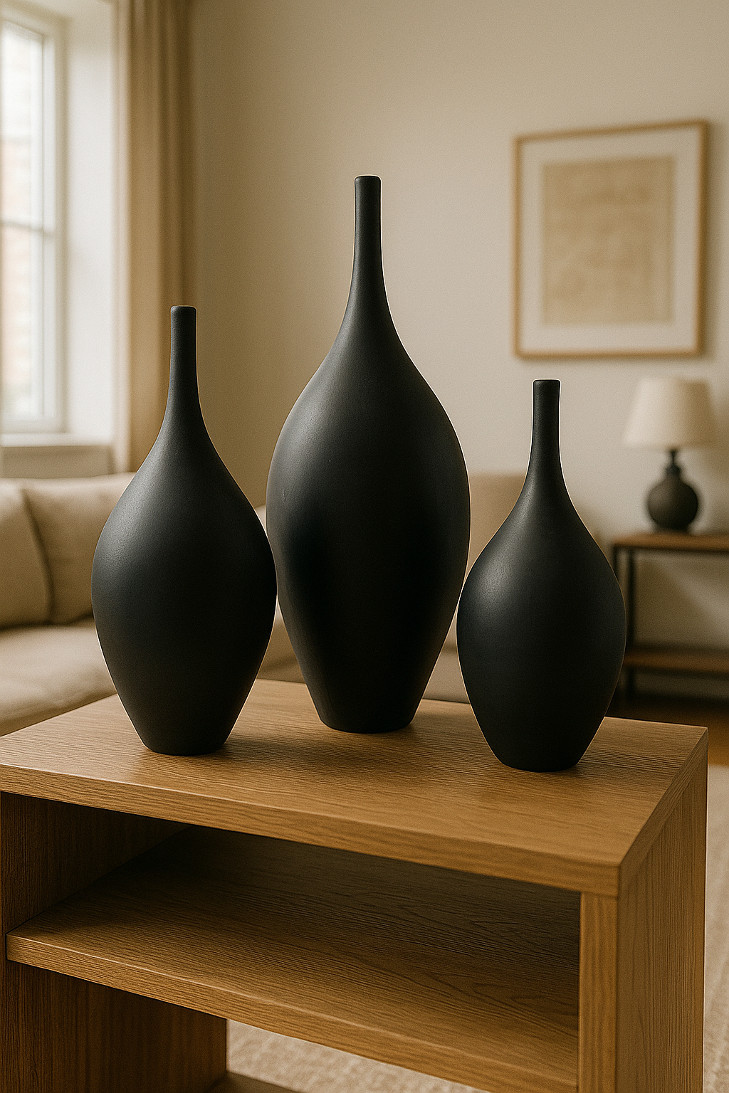 Seramik Üçlü İznik Biblo (Siyah) – Küçük / Orta / Büyük (26x12 – 30x14 – 41x20 cm)