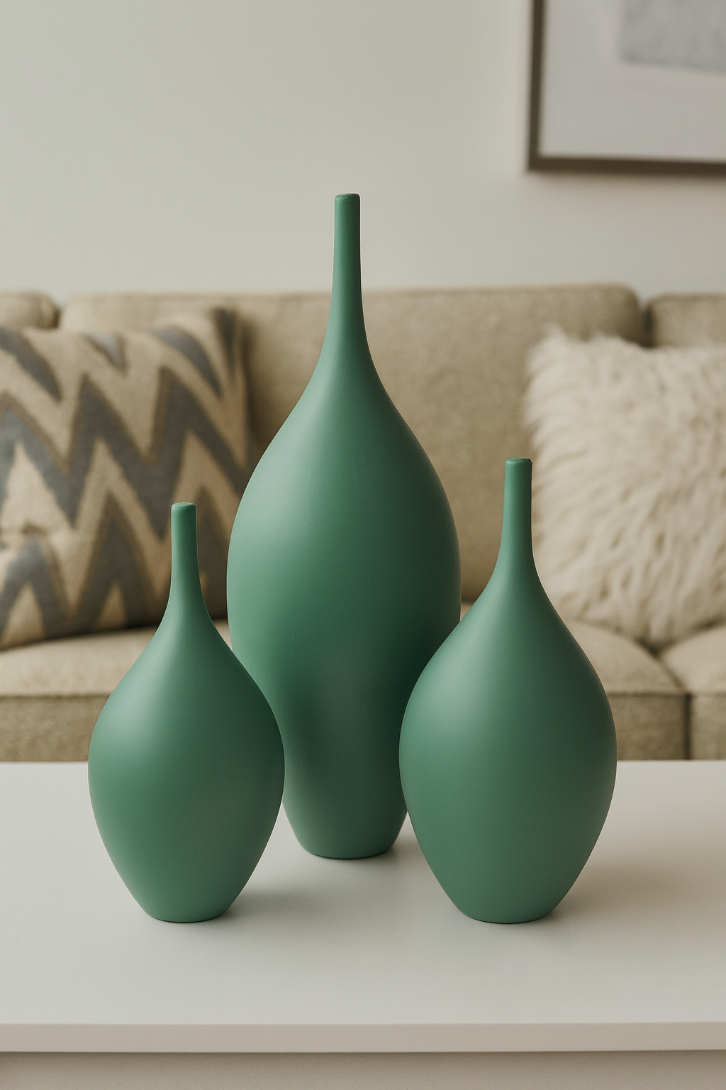 Seramik Üçlü İznik Biblo (Yeşil) – Küçük / Orta / Büyük (26x12 – 30x14 – 41x20 cm)