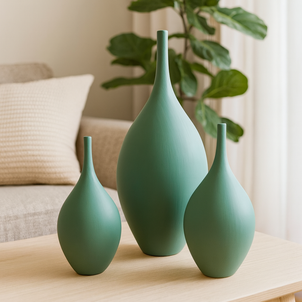 Seramik Üçlü İznik Biblo (Yeşil) – Küçük / Orta / Büyük (26x12 – 30x14 – 41x20 cm)