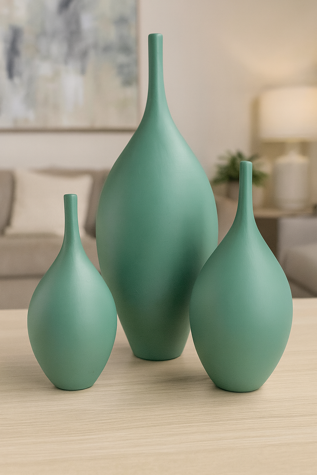 Seramik Üçlü İznik Biblo (Yeşil) – Küçük / Orta / Büyük (26x12 – 30x14 – 41x20 cm)