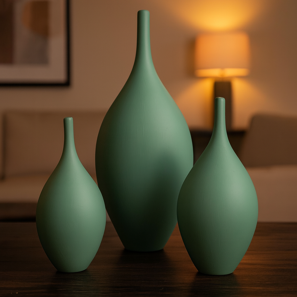 Seramik Üçlü İznik Biblo (Yeşil) – Küçük / Orta / Büyük (26x12 – 30x14 – 41x20 cm)