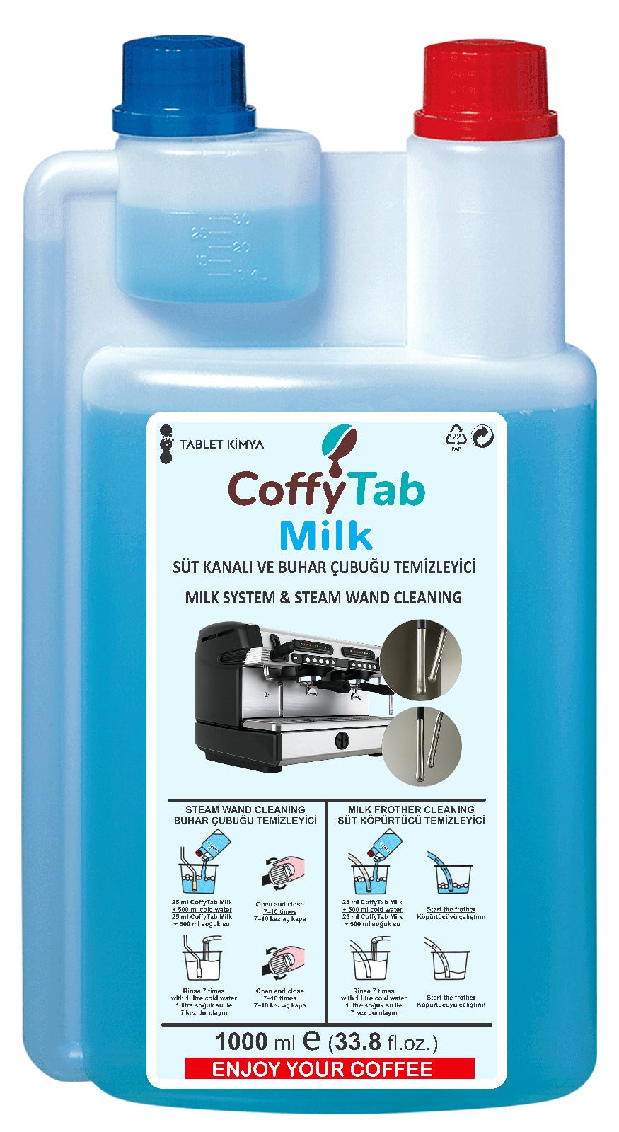 CoffyTab Süt Kanalı ve Buhar Çubuğu Temizleyici Sıvı – 1000 ml
